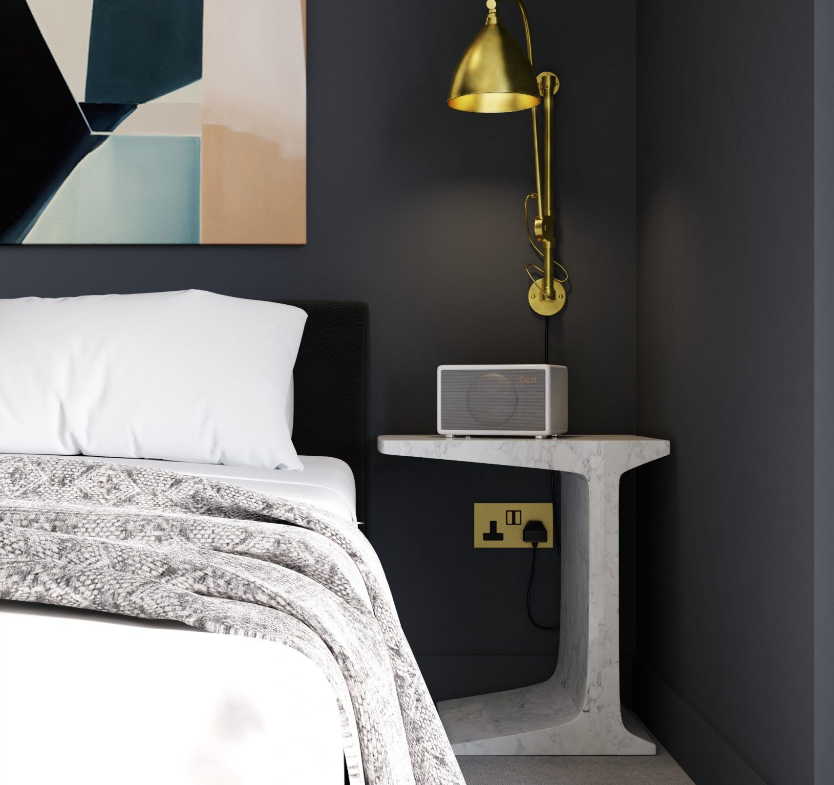 Conran and Partners_Greenwich Peninsula Riverside_The Waterman Building_ 2 Bed Apartment - Master Bedroom View 01